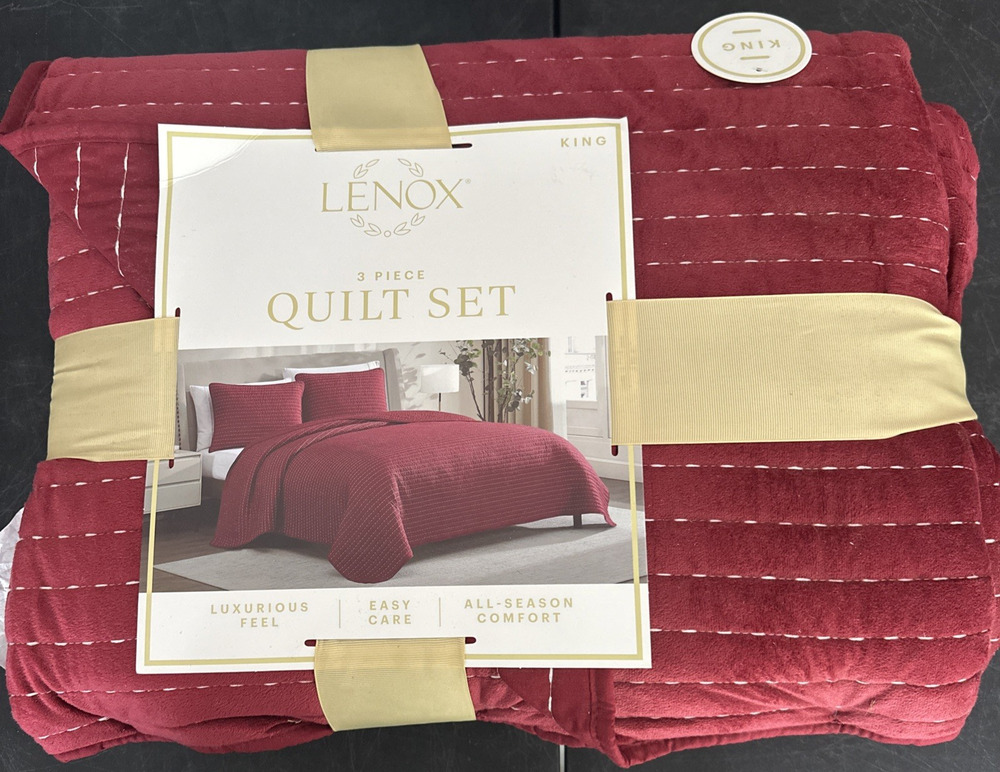 Lenox 3 Piece Quilt Set King Red Quilted Bedding Shams All Season